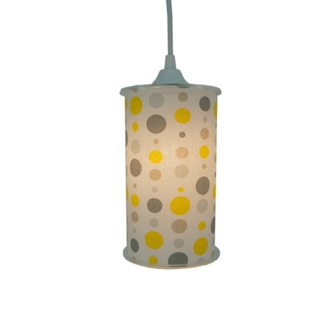 Luminária Pendente Cilíndrica Crie Casa Poás Amarelo, Cinza e Branco