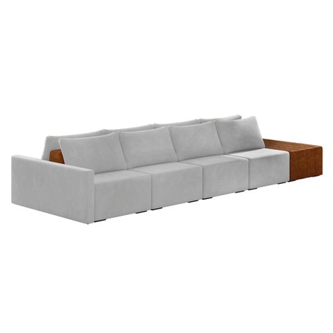 Sofá Ilha 4 Lugares Living 512cm Modulado para Sala Lary Veludo Cinza K01 - D'Rossi