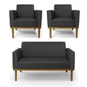 Ver imagem 1 de Conjunto 2 Poltronas e 1 Namoradeira Decorativa Isabella Pés Fixo em Madeira Castanho Pu Preto G19 -