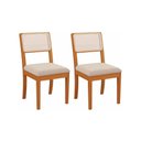 Ver imagem 1 de Cadeira Sala de Jantar Lola Madeira Maciça 2cmm004ca Kit 2un Carvalho/linho Bege Tela Bege A058a -