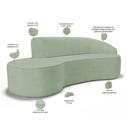 Sofá 3 Lugares Curvo Sala de Estar Living Firenze Direito D02 Linho Verde 230 cm D-477 - Lyam - 3