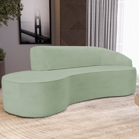 Sofá 3 Lugares Curvo Sala de Estar Living Firenze Direito D02 Linho Verde 230 cm D-477 - Lyam