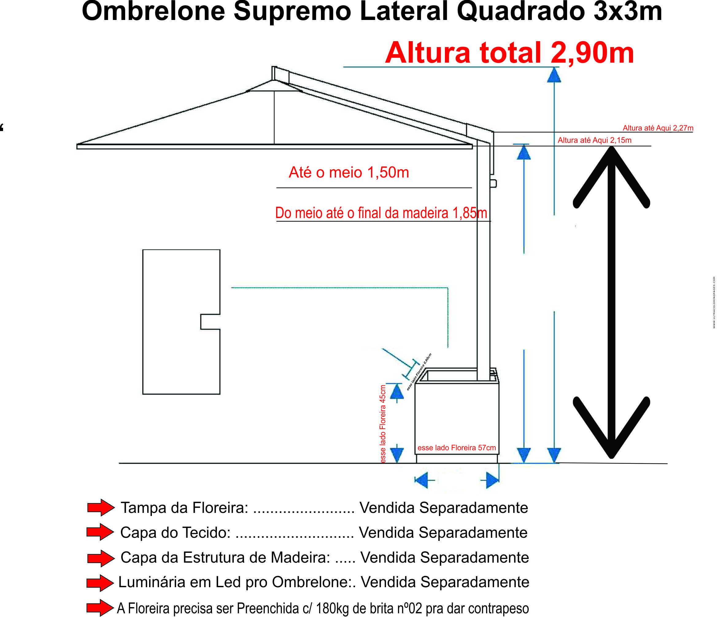 Ombrelone c/Floreira 3x3m Lateral Quadrado CREME - 5