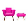Kit Poltrona Decorativa Samanta + Puff Retangular Couro Rosa Pink Pés Madeira Ms Decor - 1
