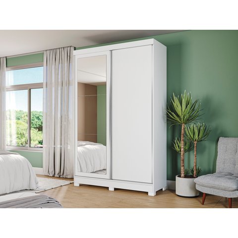 Guarda Roupa 2 Portas Correr Espelho Pés Branco Cb01n571-br
