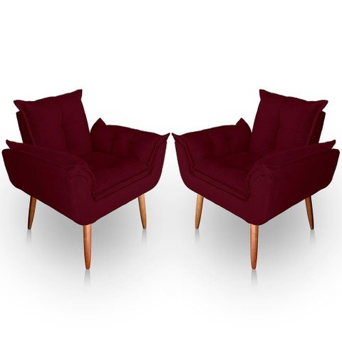 Kit 02 Poltrona para Sala e Quarto Decorativa Opala Suede Cor Bordô
