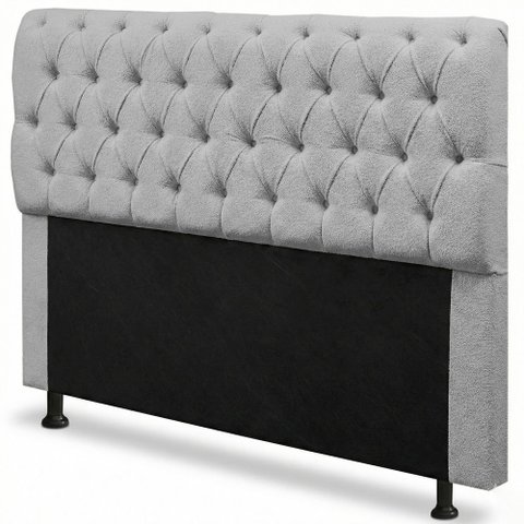 Cabeceira Cama Box King Size Sarah 195cm com Frame Bouclê Cinza Claro - Desk Design