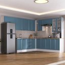 Ver imagem 1 de Cozinha Compacta Planejada 10 Peças 1 Paneleiro Duplo 5 Aéreos 4 Balcões Soho CabeCasa MadeiraOriginals Azul/B