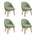 Ver imagem 1 de Kit 04 Cadeiras Poltrona de Jantar Estofada Luna Boucle Verde Pistache Pés Palito Castanho - Pallazi