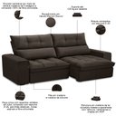 Ver imagem 4 de Sofá Retrátil Reclinável para Sala 3 Lugares 230cm Asaph F04 Veludo Marrom Escuro - Lyam Decor