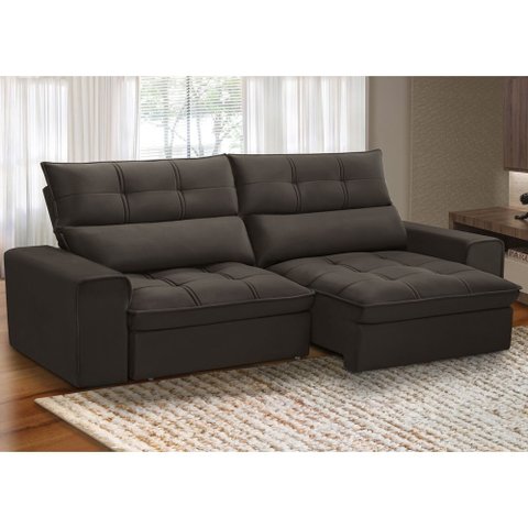 Sofá Retrátil Reclinável para Sala 3 Lugares 230cm Asaph F04 Veludo Marrom Escuro - Lyam Decor