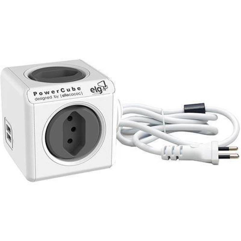 Adaptador Múltiplo De Tomadas Elg - 4 Tomadas + 2usb 2.4a + Cabo 3,0m - Bivolt - Mod. Extended Usb