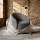Ver imagem 2 de Poltrona Saara Giratória Orgânica Bouclê Sala de Estar Cinza Escuro Desk Design
