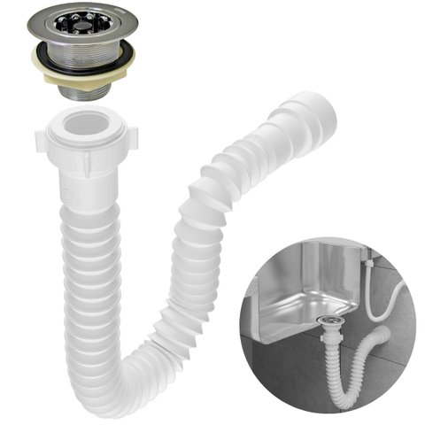 Sifão Sanfonado Universal 61cm Branco + Válvula Americana | Astra