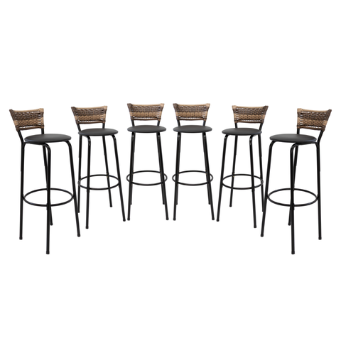 Kit 6 Banquetas 80cm para Balcão Ilha Bancada Área Gourmet Encosto em Junco Banco Itagold