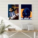 Ver imagem 2 de Kit 2 Quadros Decorativos Homem Tocando piano 24x18cm - com Vidro:madeira Branca