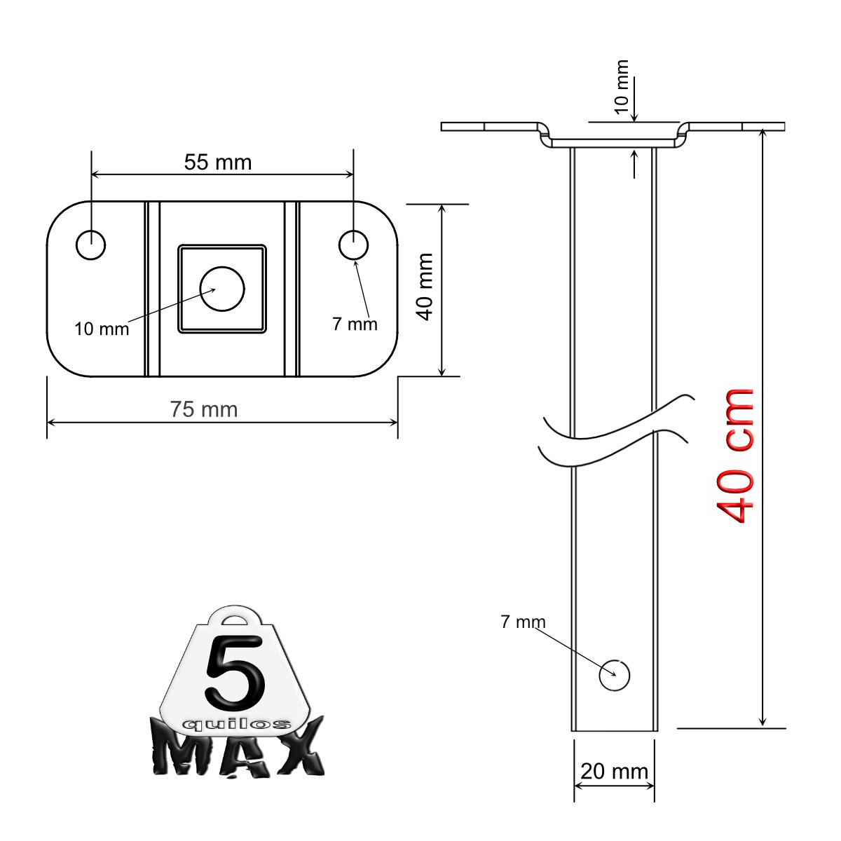 Suporte Refletor Base Reta Braço 40 Cm Branco - 6