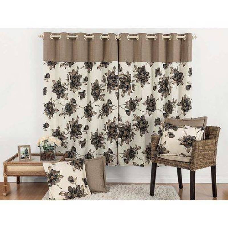 Cortina para Varão Paloma Floral 2,00 x 1,70 Metros Alt com 04 Capas de Almofadas - Bege - 1