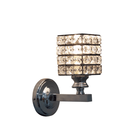 Arandela Metal Cromado e Cristal Quadrada 1e27 15cm
