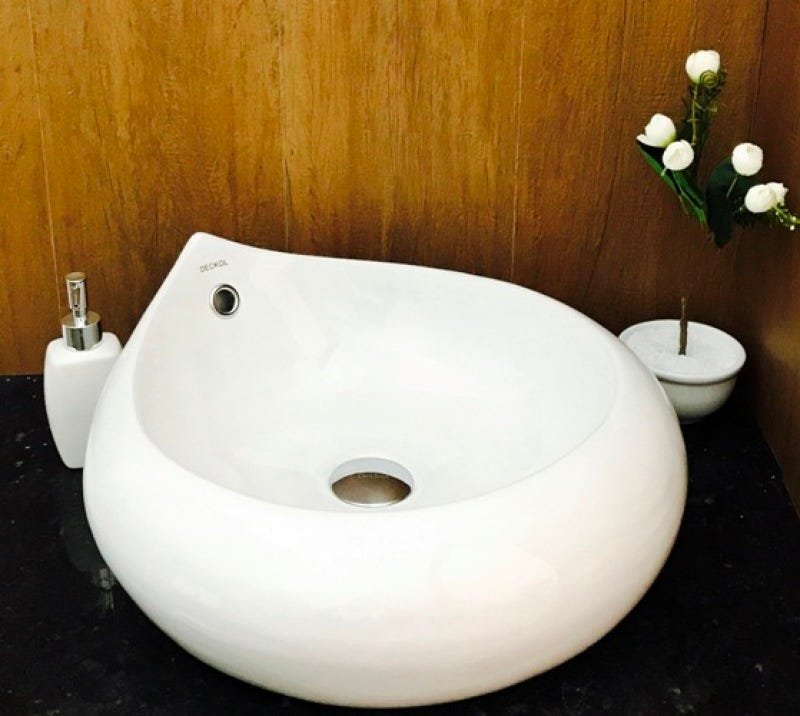 Kit com cuba de louça gota ,válvula cromada,sifão - 2