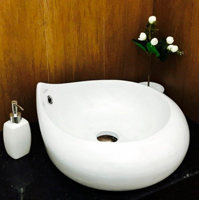 Kit com cuba de louça gota ,válvula cromada,sifão - 3