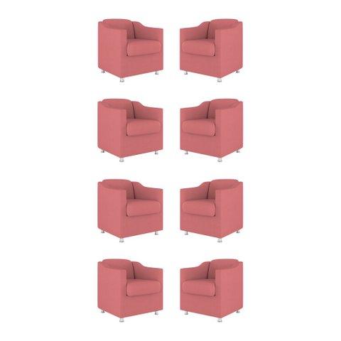 Kit 8 Poltronas Tilla Decorativas Consultório Sala Tecido Suede Cor:Rosa