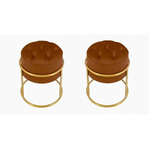 Kit 2 Puff Banqueta Estofado Decorativo Base de Ferro Capitonê Suede Terra Cota do Lar Móveis e