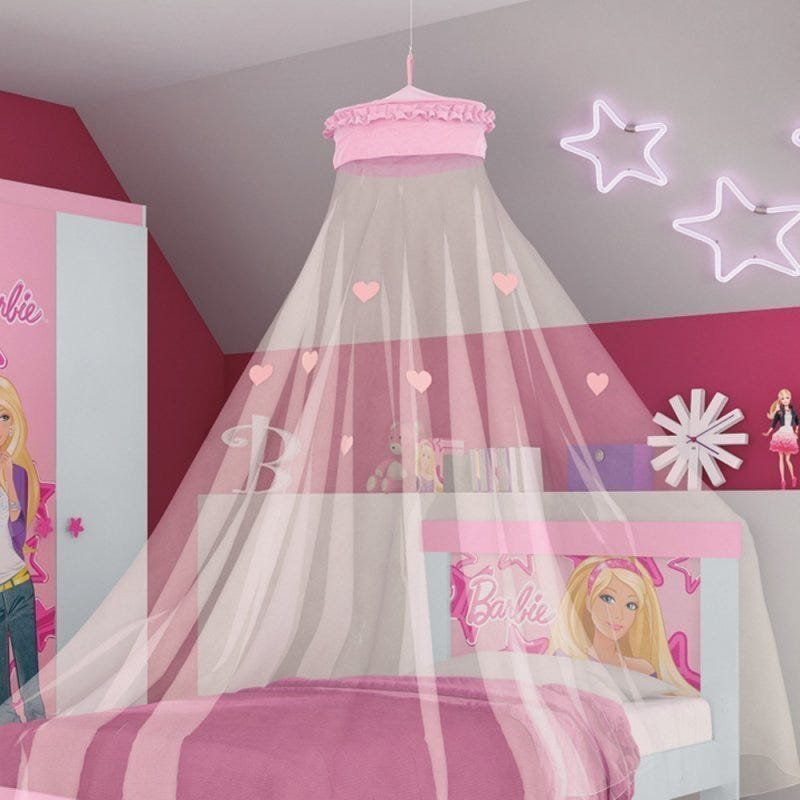 Cama Infantil com Dossel Teto Barbie Star Pura Magia Rosa - Cama