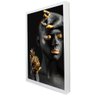 Quadro Decorativo Mulher Preto e Dourado em Moldura Caixa Tacolado Moldura Caixa 3cm Branca com Vidr - 1