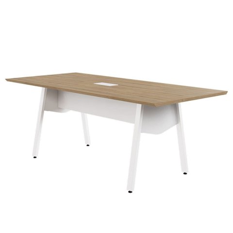 Mesa de Reunião 200cm para 8 Pessoas com Caixa de Tomadas Industrial Executive Branco/Macadâmia