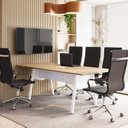 Ver imagem 2 de Mesa de Reunião 200cm para 8 Pessoas com Caixa de Tomadas Industrial Executive Branco/Macadâmia