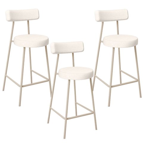 Kit 03 Banquetas Baixa Cozinha Sala Jantar Bancada Milão Arena L02 Linho Cru - lyam decor
