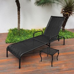 Kit 2 Espreguiçadeiras Catar + Mesa para Jardim e Piscina - Preto - 8