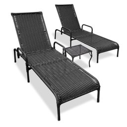 Kit 2 Espreguiçadeiras Catar + Mesa para Jardim e Piscina - Preto - 1