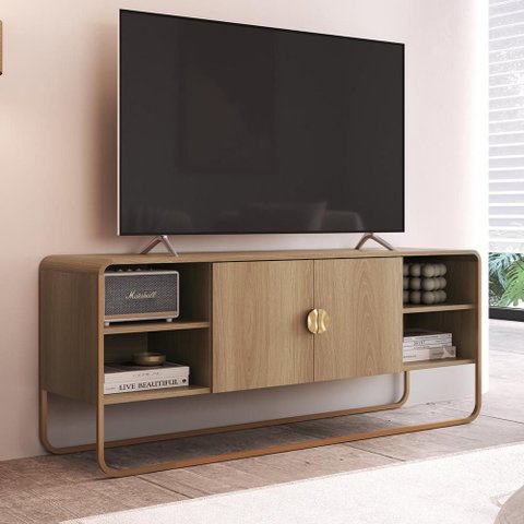Rack para Sala de Estar TV 55 pol Industrial Orgânico Alek A03 Hanover Dourado - Lyam Decor