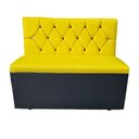 Ver imagem 1 de Poltrona Sofa Boorh 1,10 Capitone a Mão Acento e Encosto Amarelo Base Preta Botoes Preto