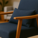 Ver imagem 2 de Poltrona Aurora Linho com Almofada Estofada Decorativa Recepção de Escritório Confortável:azul Marin