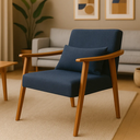 Ver imagem 1 de Poltrona Aurora Linho com Almofada Estofada Decorativa Recepção de Escritório Confortável:azul Marin