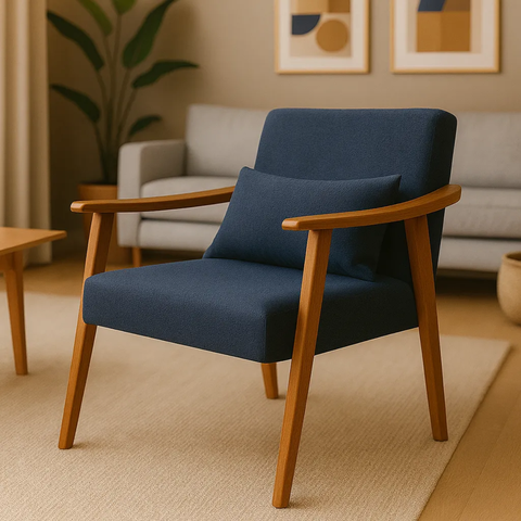 Poltrona Aurora Linho com Almofada Estofada Decorativa Recepção de Escritório Confortável:azul Marin