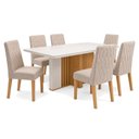 Ver imagem 2 de Conjunto Sala de Jantar 6 Lugares Retangular Tampo Vidro/MDF 170cm Mesa Astrid com Cadeiras Luar Bege Amêndoa Clean/Off White/Rinzai Bege