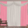 Cortina para Sala 3,00m x 2,60m Versátil Malha Rosa e Branco - 1
