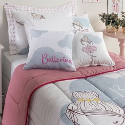 Kit Edredom Solteiro Infantil Menina 5 Peças Bailarina Juvenil Hipercal 400 Fios - 1