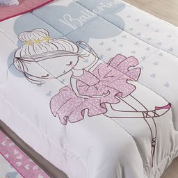 Kit Edredom Solteiro Infantil Menina 5 Peças Bailarina Juvenil Hipercal 400 Fios - 5