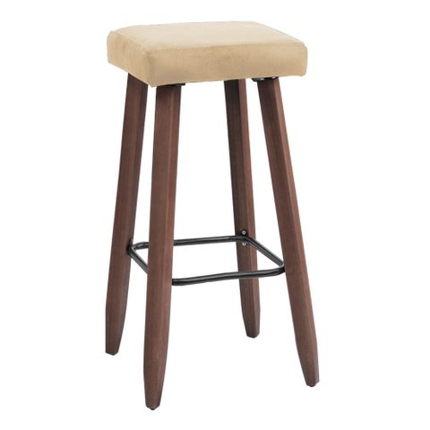 Banqueta Alta Kiara Estofada em Suede com Pés em Madeira - Bege