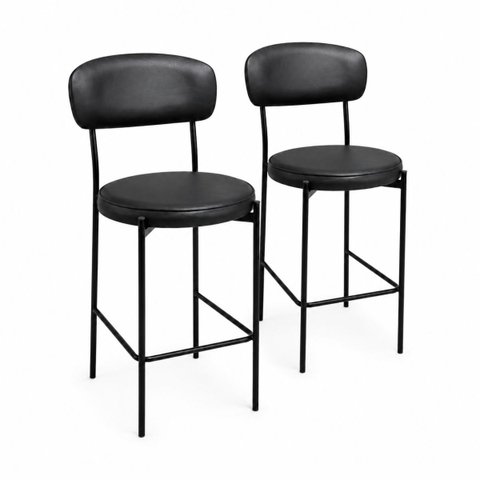 Banqueta Média Antonella 65cm Preta com Encosto e Estrutura em Aço Kit 2 Unidades