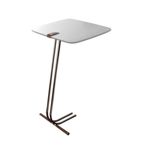 Mesa L50 Lateral Aproximação Sofá Branca Base Café