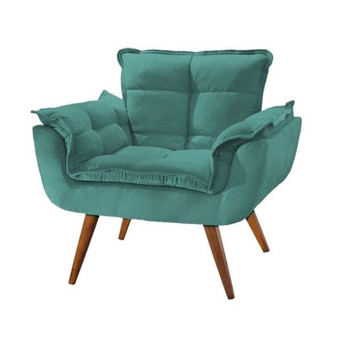 Poltrona Decorativa  Sala Recepção Escritório Pérola - Suede Azul Tifany