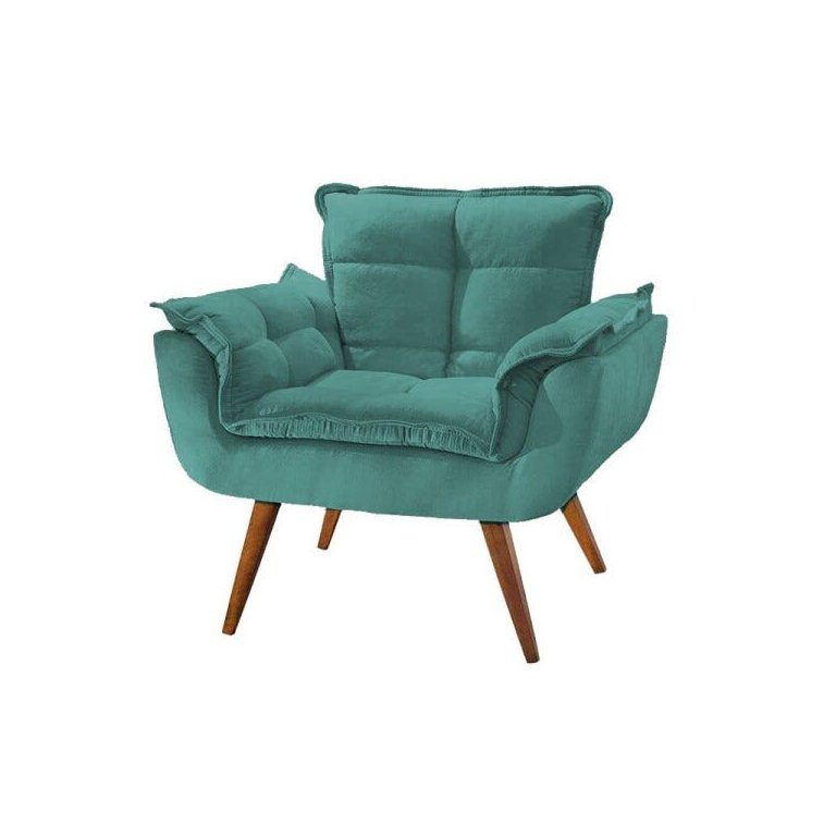 Poltrona Decorativa  Sala Recepção Escritório Pérola - Suede Azul Tifany