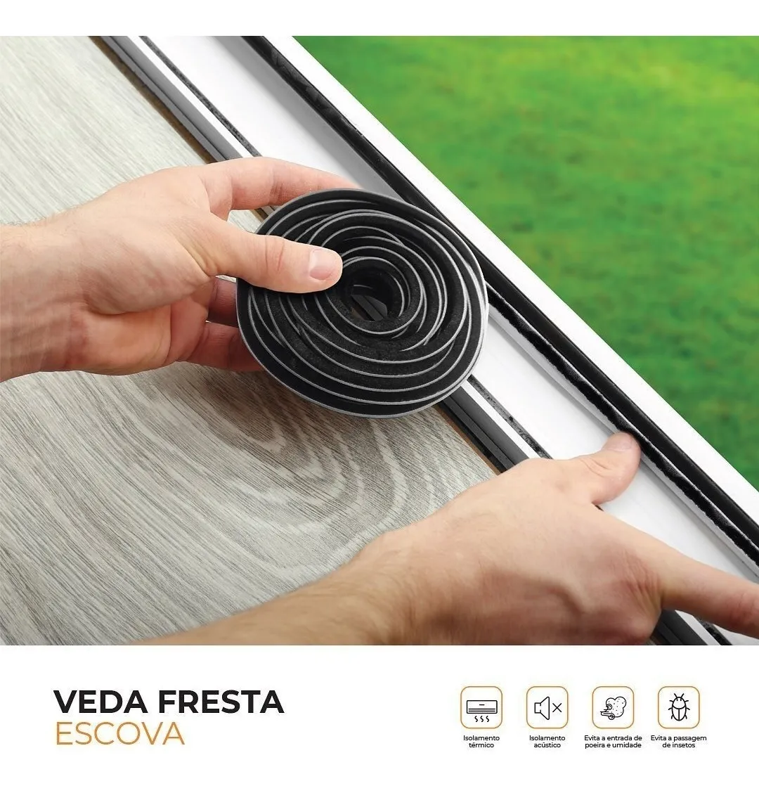 Veda Frestas Escova 5 x 7mm Comfort Door 5 Metros Cinza - 6