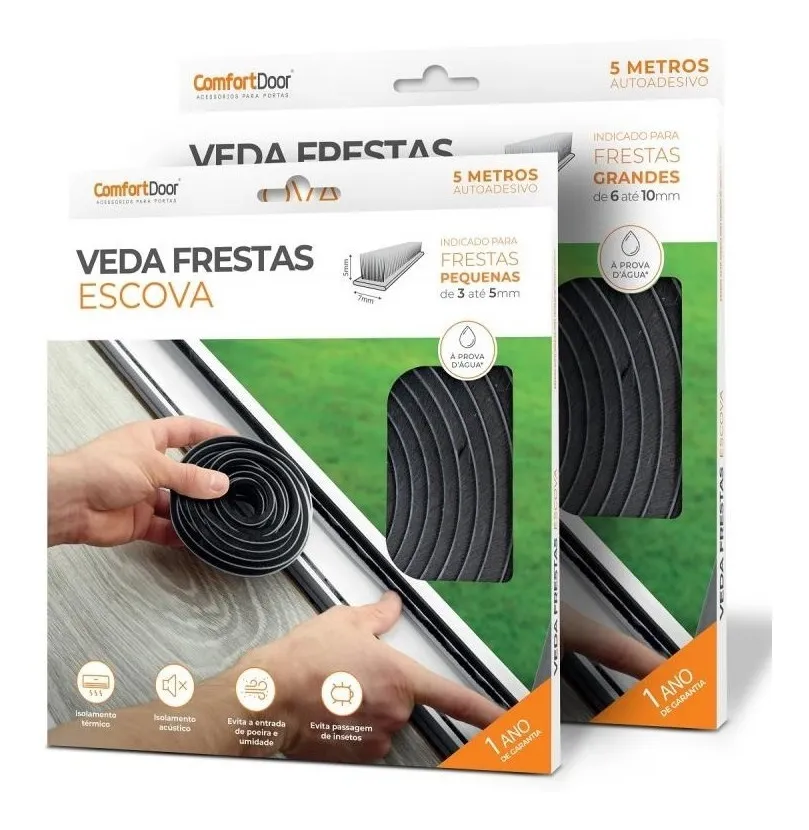 Veda Frestas Escova 5 x 7mm Comfort Door 5 Metros Cinza